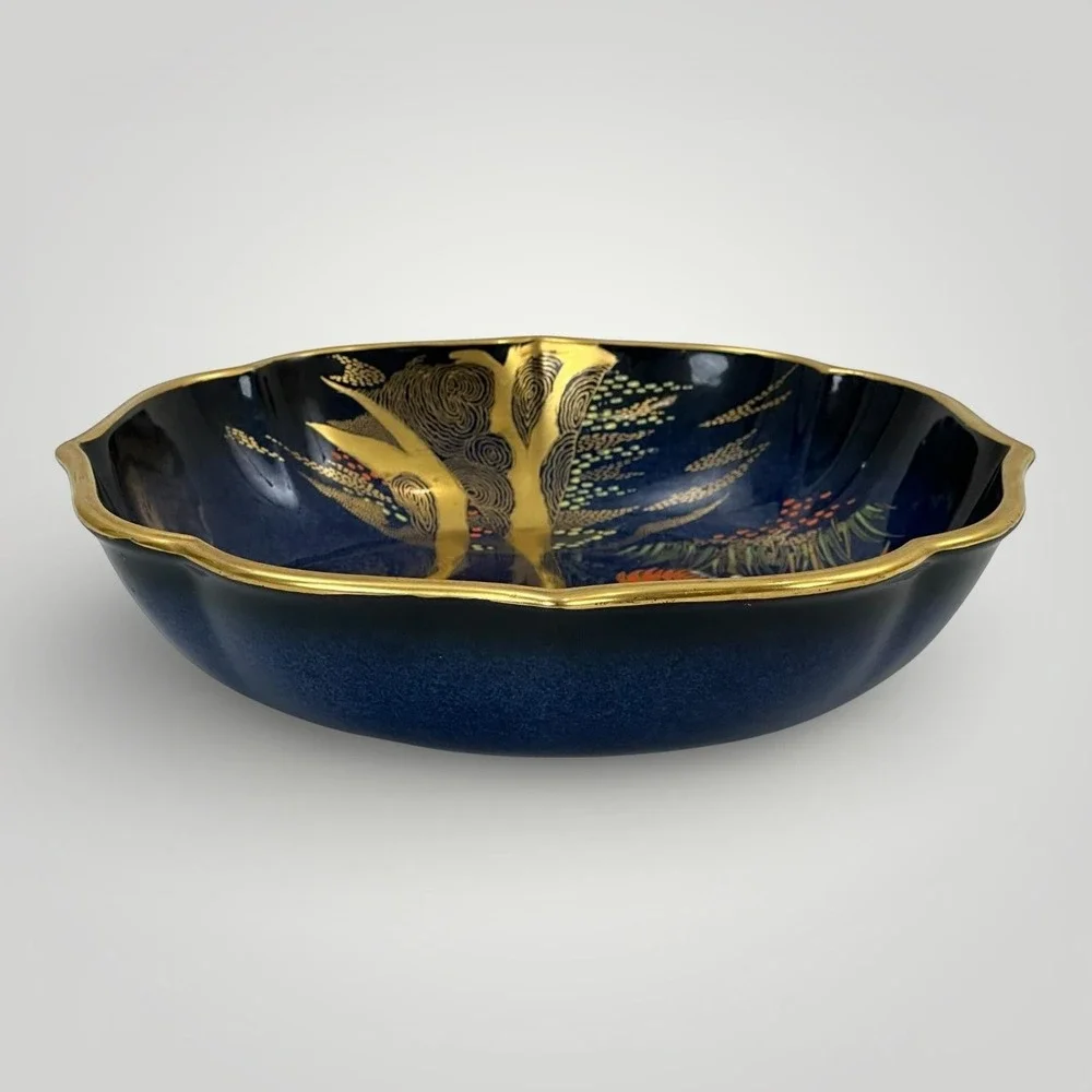 Vintage Carlton‎ Ware Bleu Royal New Stork Ceramic Bowl Blue Gold 22.5cm England
